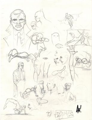 Adam Hughes | 1993 Sketch Book 11 X 14 Inch Pinup, Over 2 Dozen Batman Character Designs, with Photo of Adam Hughes Signing Actual Artwork! | Romitaman