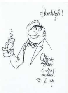 Sleen, Marc - Dédicace originale - Néron avec une coupe de champagne Ã  la main - (1991) | Catawiki
