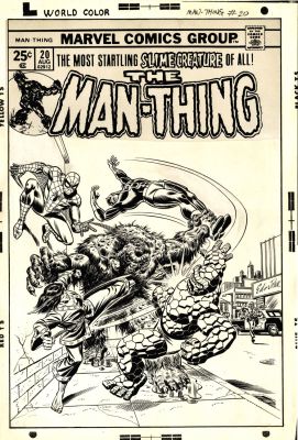 John Romita Sr. - Man-Thing #20 Large Art Drawn Cover (The Man-Thing Battles Spider-Man, Daredevil, the Thing, & Shang-Chi!) Large Art -1975