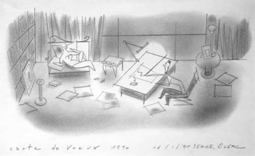 Clerc, Serge (1957) | Carte de vÅ“ux 1990 Dessin au crayon. Dimensions: 32x21... | Coutau Bégarie