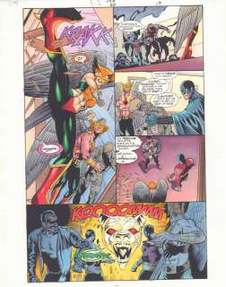 John Kalisz, Keith Champagne, Stephen Sadowski - jsa #30 p. 17 color guide art - team vs. The hellhound of apokolips - 2002