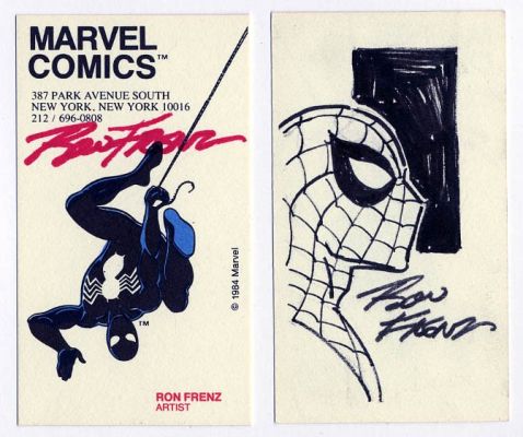 Ron Frenz | 1984 Ron Frenz Marvel Business Card, with Spiderman Remarque (D) | Catskill Comics