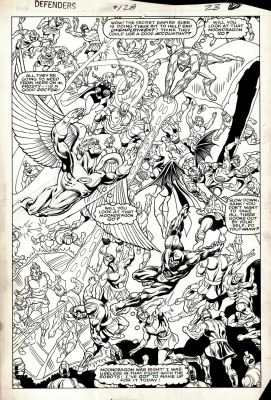 Alan Kupperberg, Mike Mignola | Defenders #128 Splash (Mike Mignola Inks! Entire 6 Member Defenders Team Battle Over 40 Soldiers!) 1984 | Romitaman