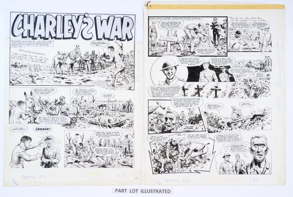 Lot 92 - Charley’s War (1979) 3 original artworks by Joe Colquhoun with script by Pat Mills for Battle No 613 | Comic Book Auctions ltd