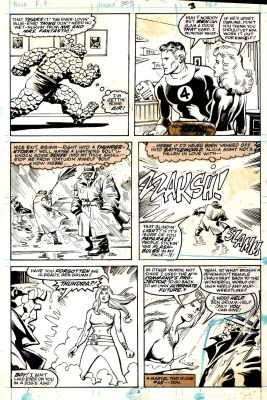 John Buscema, Romeo Tanghal - Fantastic Four #303 P 3 (Thundra, the Thing, Mr Fantastic, Invisible Woman!) 1987