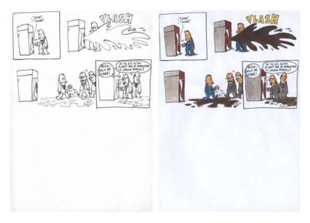 Jul | "L’hiver au bureau" Planche originale et planche de mise en couleur, | Aponem