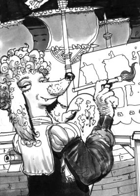 Simon Bisley – Salty Dogs Card art – Ink – Doodles McPoodle | Berserker Art