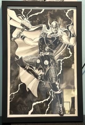 Mike Rooth | Thor Full Figure Greyscale Painted Art - Signed | Anthony’s Comic Book Art