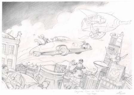 Fabrice Lebeault - lot 443 - Spirou et Fantasio, dessin original à la mine de plomb.…