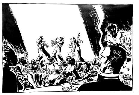 Pellejero Ruben | Nuit de Jazz à la Nouvelle-Orléans 40 Bulles de Jazz – page 74 Encre de chine 56 x 39 cm | JML Arts