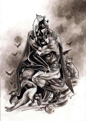 Batman and Catwoman Original Art - Leila Leiz | Comix Art Studio