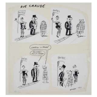 Georges WOLINSKI (1934-2015) "Rue chaude" - Planche originale composée de quatre dessins au feutre collés sur papier | Tajan