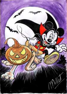 Millet  Original Drawing - Mickey Mouse & Pluto - "Dracula & Jack-O’-Lantern" - EO | Catawiki