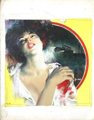 Carlo Jacono | Original cover for Gialli Mondadori n. 911 "Movente al microscopio" by Simon Troy. Cm. 31x40. Gouache on board. Signed. Mint. Code 2187. | Segni e Disegni