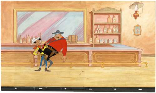 Belvision - Original Production Cel + Preliminary Background - Lucky Luke - Daisy Town - (1971) | Catawiki