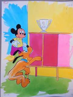 Studio Walt Disney  - Originele tekening in kleur - Mickey en Pluto - Gepubliceerd  - taille 26 x 23,5 cm - [années 1970] | Catawiki