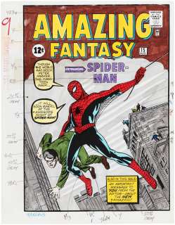 AMAZING FANTASY # 15 COVER RECREATION 1ST SPIDER-MAN ORIGINAL COMIC ART