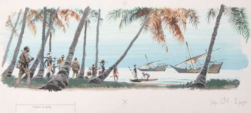 Albert Brenet (1903-2005) L’embarquement... | Albert BRENET (1903-2005) L’embarquement sous les palmiers. Gouache... | Drouot Estimations