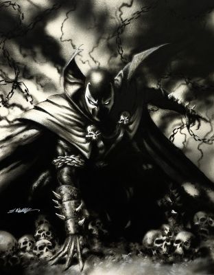 Manu Silva | Spawn original ART 11x17 Black And white charcoal pencils And AirBrush by Manu Silva | Raremarq (Buy It Now)