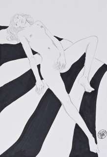 Crepax, Guido (1933-2003) Nu... | CREPAX, Guido (1933-2003) Nu sur drap rayé. Illustration... | Coutau Bégarie