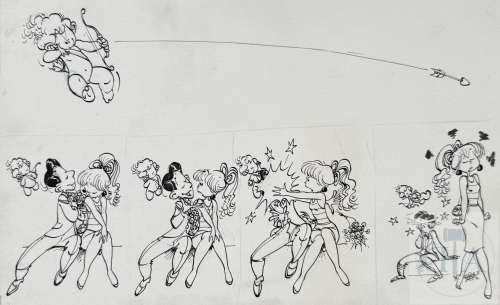 Malik / Cupidon. Planche Originale Pour Un Gag En 5 Cases. Encre de Chine Vers 1990. Tbe+. Format A4 |  | Dagoty