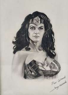 Jorge Rafael Calderón (1963), Wonder Woman, Dessin Au Fusain Sur Papier, Signé Et Dédicacé En Bas À Droite, Dim. 28,5 X 20 Cm. |  | misc / divers