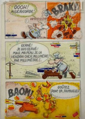 Devos, Jacques (1924-1992) | Lot 98 : Planche à l’encre de Chine pour un mini-récit Dupuis. | Millon