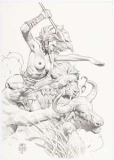 Giorello, Tomas - Tomas Giorello Jungle Tails: A Gallery Girls Collection Vol 4 Pin-Up Illustration Original Art (SQP, 2003)....