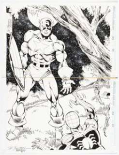 Buscema, Sal - Sal Buscema and Robert Jones The Spectacular Spider-Man #202 Unused Double Splash Page 22-23 Captain America Origi...