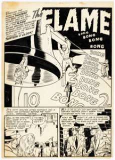 Unknown Superhero Comic Artist | Ajax-Farrell Comic Artist - "The Flame" Unpublished Complete 5-Page Story Original Art (c. 1955).... (Total: 5 Original Art) | Heritage