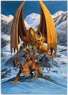 Larry Elmore "Golden Dragon" Color Composition Painting Original Art (1988).