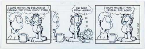 Jim Davis Garfield Daily Comic Strip Original Art dated 4-17-97 (PAWS/Universal Press Syndicate, 1997). | Heritage