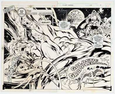 Tom Grindberg and Bill Anderson Silver Surfer #108 Double Splash Pages 2-3 Original Art (Marvel, 1995). | Heritage