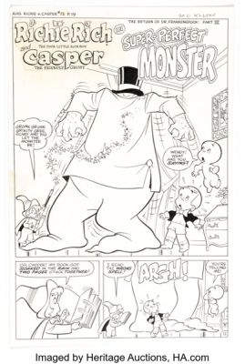Warren Kremer and Jacqueline Roettcher (team attributed) Richie Rich & Casper #13 "Super-Perfect Monster: The Return of Dr. Frankenspook - Part III" Complete 5-Page Chapter Original Art (Harvey, 1976). (Total: 5 Original Art) | Heritage