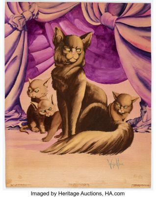 Bernie Wrightson - Four Cats Painting Illustration Original Art (c. 1966-67). | Heritage
