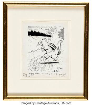 Harrison Cady Burgess Bedtime Story #12374 Peter Rabbit Daily Column Illustration Original Art dated 8-30-51 (New York Herald Tribune, 1951).