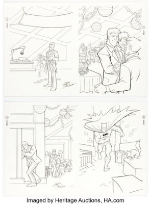 Erik Doescher and Mike DeCarlo DC Comics Super Heroes Coloring Book Pages 26-27 Illustrations Original Art (Landoll‘s/DC, 1998).