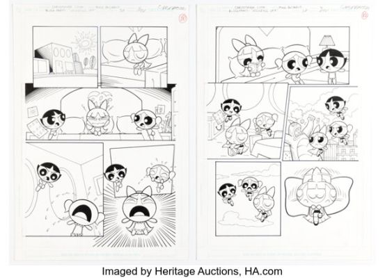 Christopher Cook and Mike DeCarlo Cartoon Network Block Party #37 Powerpuff Girls Story Pages 2 and 4 Original Art (DC, 2007). (Total: 2 Original Art)