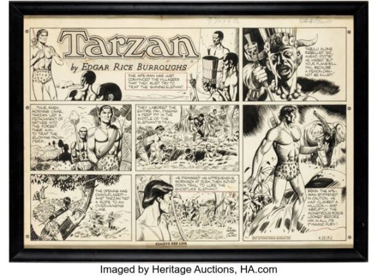 John Celardo Tarzan Sunday Comic Strip Original Art dated 4-29-56 (United Feature Syndicate, 1956). | Heritage