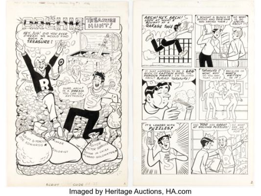 Joe Edwards Archie‘s Story & Game Digest Magazine #1 "Treasure Hunt" Complete 10-Page Story Original Art (Archie, 1986). (Total: 11 Original Art)