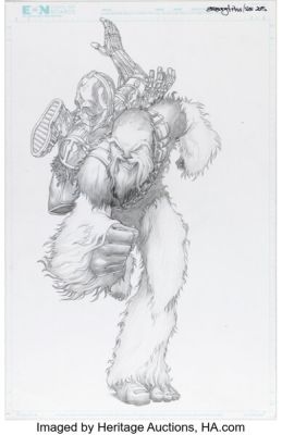 Gregory Titus - Chewbacca and Dissembled C-3PO Illustration Original Art (2015).