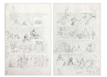 Hergé | Tintin, planches n°13 et 14 recto-verso Ã  la min… | Banque Dessinée