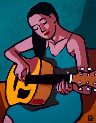 Jean-Claude Götting | 2020 - La guitariste bleue | Huberty Breyne Gallery