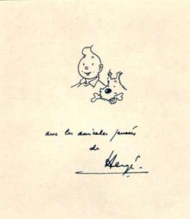 Herg | TINTIN Dédicace à l’encre de Chine représentant Tintin et Milou avec | Cornette de St Cyr