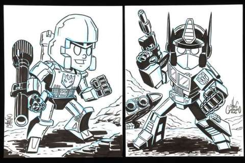 Transformers: Optimus Prime and Megatron a pair of original artworks by Chris Giarrusso (2016). | Ewbank’s