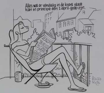 Hanco Kolk - Floor - Originele tekening van "1 April" - A4 size - (2014) | Catawiki