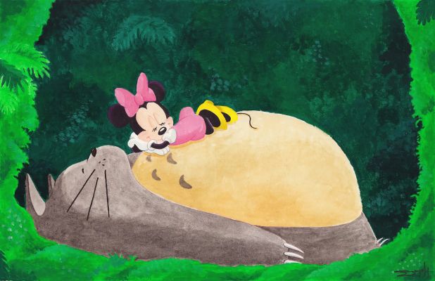 Minnie Mouse Sleeping on Totoro – Hand Signed Original Gouache | Corner4art