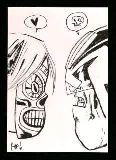 Lot 192 - Rufus Dayglo - an original artwork of 2000 AD‘s Death Mask Vs. Judge Dredd.
