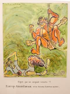 Cabu | CABU - EUROPE ASSISTANCE - DESSIN ORIGINAL COULEUR SIGNE - L 37 H 44,5 | The Skull