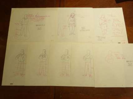 Tintin - 8x Preparatory Drawings for the Belvision film Obective Moon - Wolff and Colonel Jorgen - (1959) | Catawiki